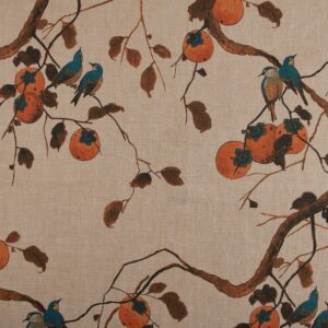 Alternative view of Persimmon Birds Flax Linen Fabric by Nathan Turner
